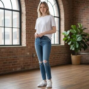 Good American Good Waist High Rise Skinny Distressed Jeans Light Wash 0/25